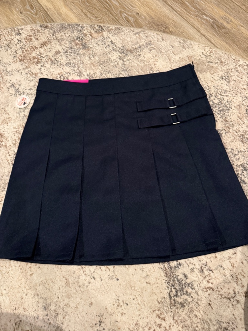 French Toast Navy Pleated Mini Skirt with Dual Buckle Straps